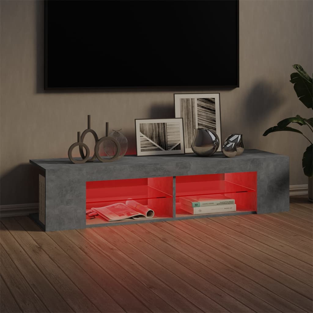 Meuble TV avec lumières LED gris béton 135x39x30 cm - XIOS