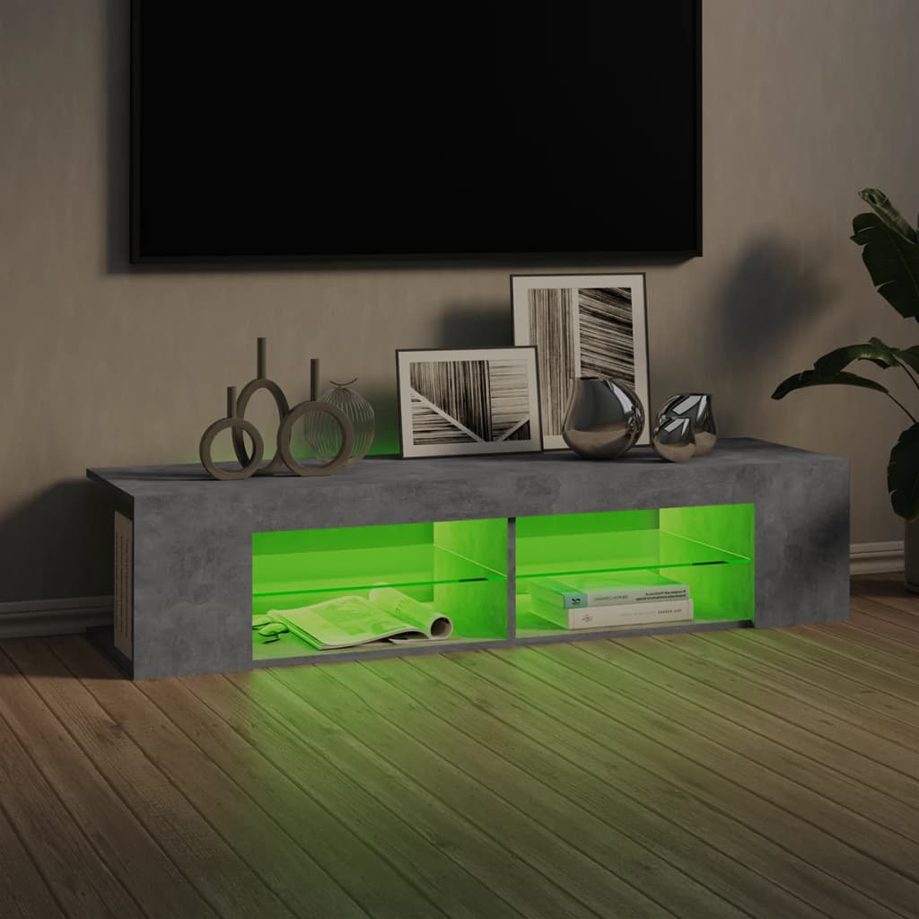 Meuble TV avec lumières LED gris béton 135x39x30 cm - XIOS