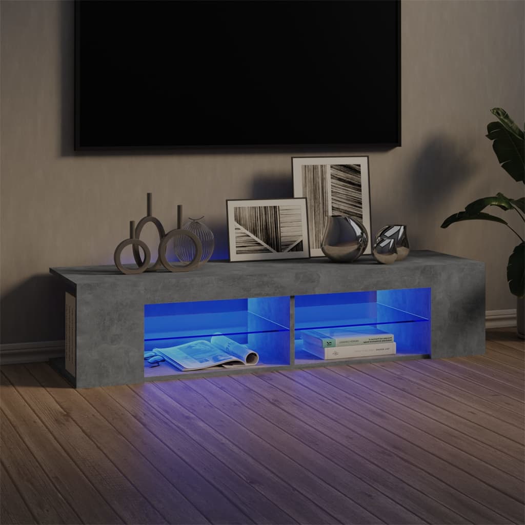 Meuble TV avec lumières LED gris béton 135x39x30 cm - XIOS
