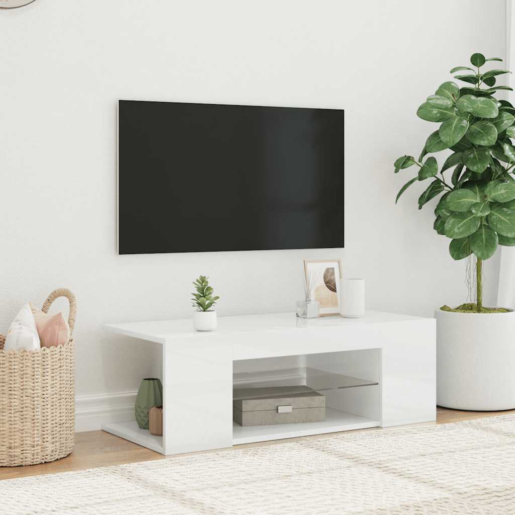 Meuble TV avec lumières LED blanc brillant 90x39x30 cm - XIOS
