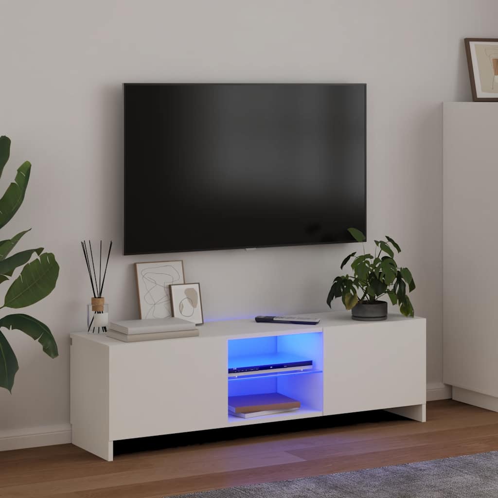 Meuble TV avec lumières LED Blanc 120x30x36 cm - XIOS