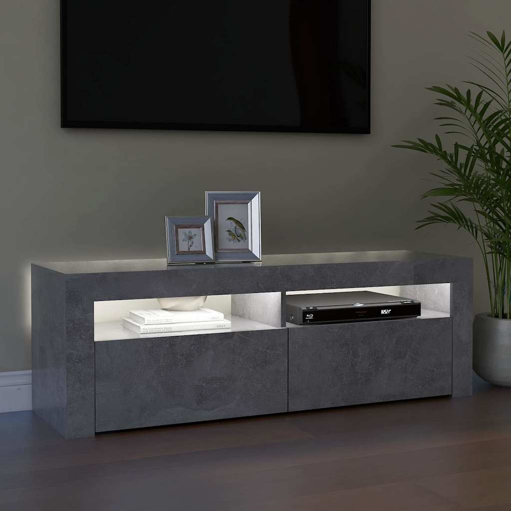 Meuble TV avec lumières LED gris béton 120x35x40 cm - XIOS