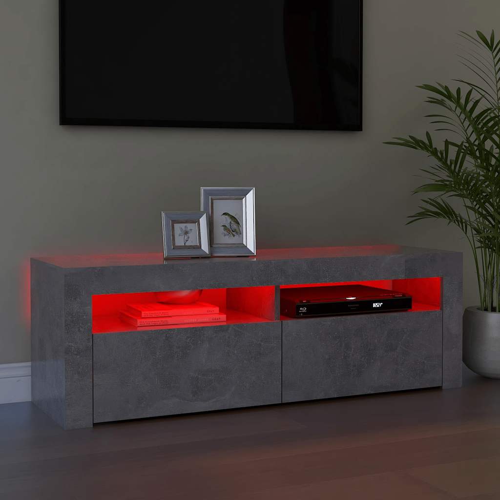Meuble TV avec lumières LED gris béton 120x35x40 cm - XIOS