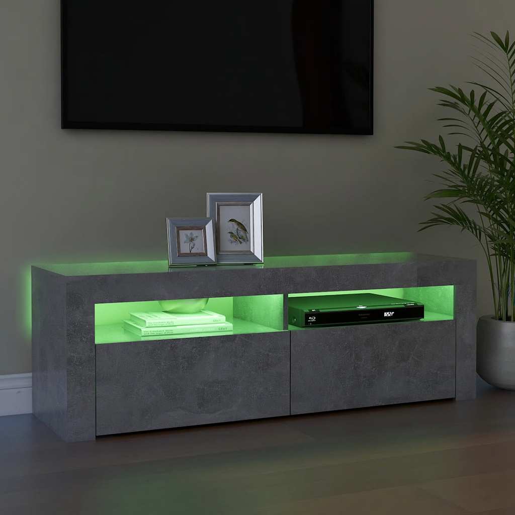 Meuble TV avec lumières LED gris béton 120x35x40 cm - XIOS