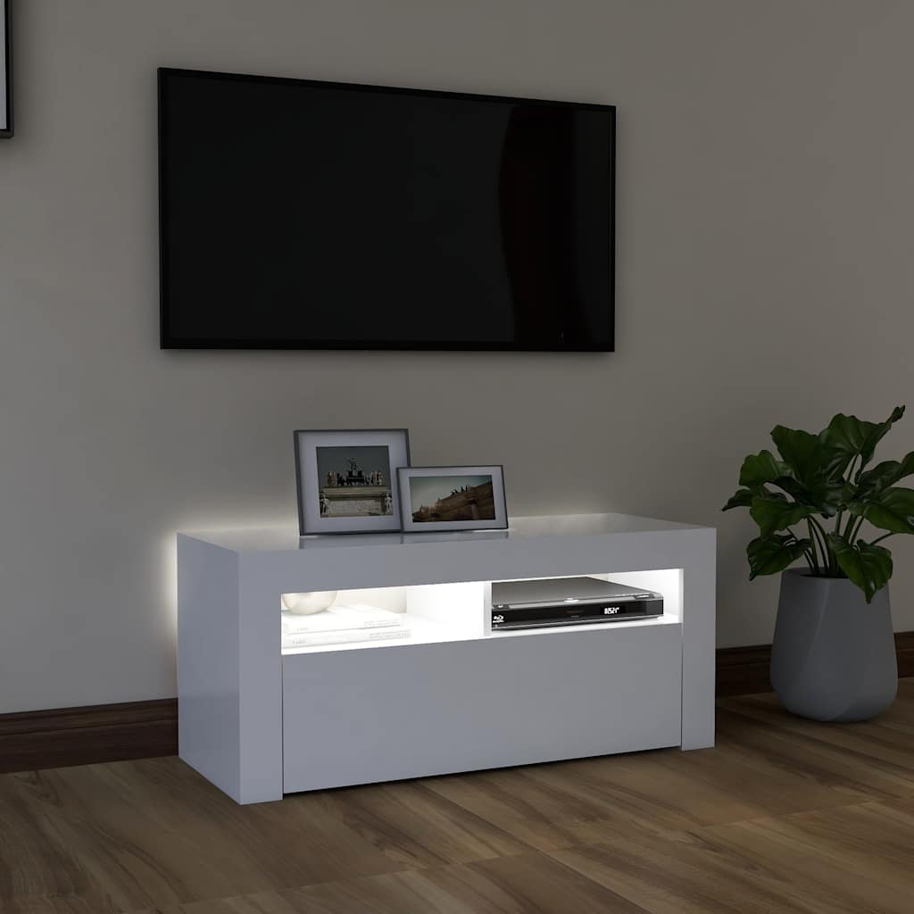 Meuble TV avec lumières LED blanc 90x35x40 cm - XIOS