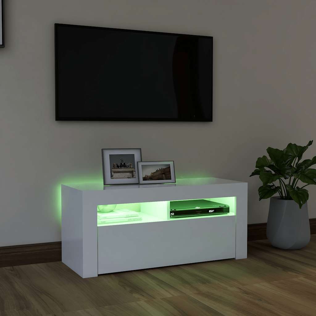 Meuble TV avec lumières LED blanc 90x35x40 cm - XIOS