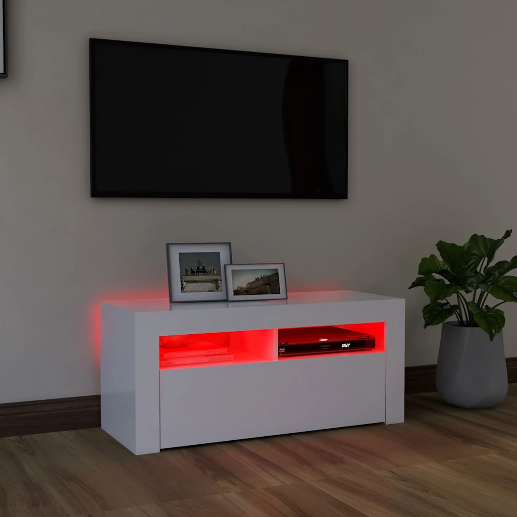 Meuble TV avec lumières LED blanc 90x35x40 cm - XIOS
