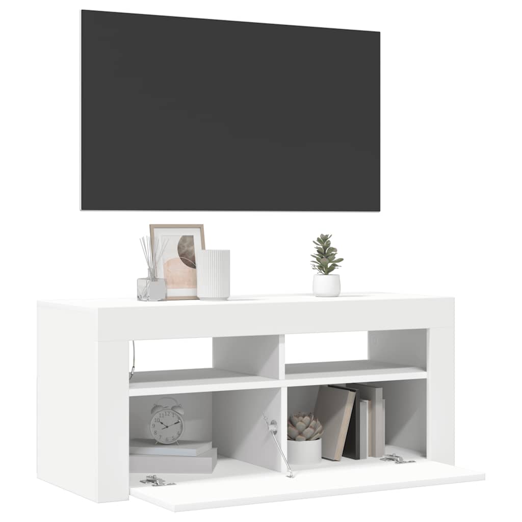 Meuble TV avec lumières LED blanc 90x35x40 cm - XIOS