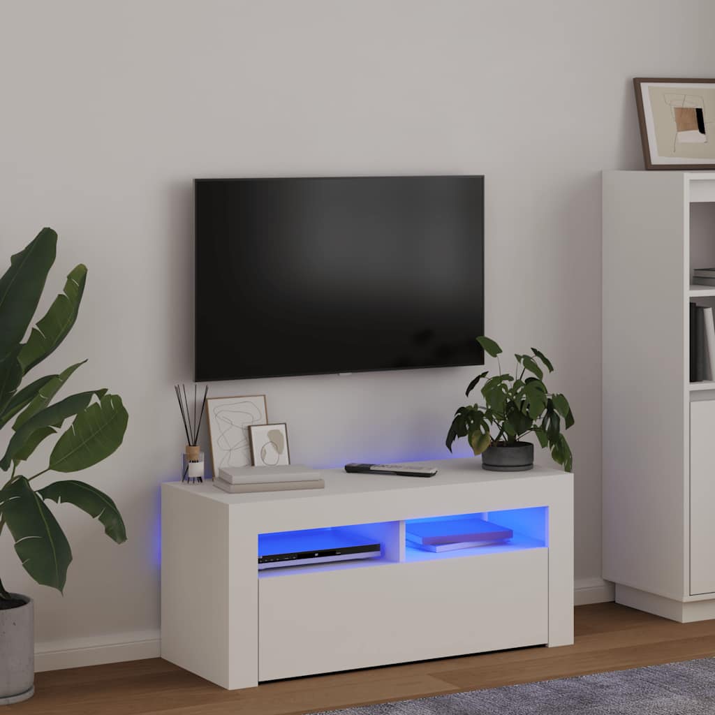 Meuble TV avec lumières LED blanc 90x35x40 cm - XIOS