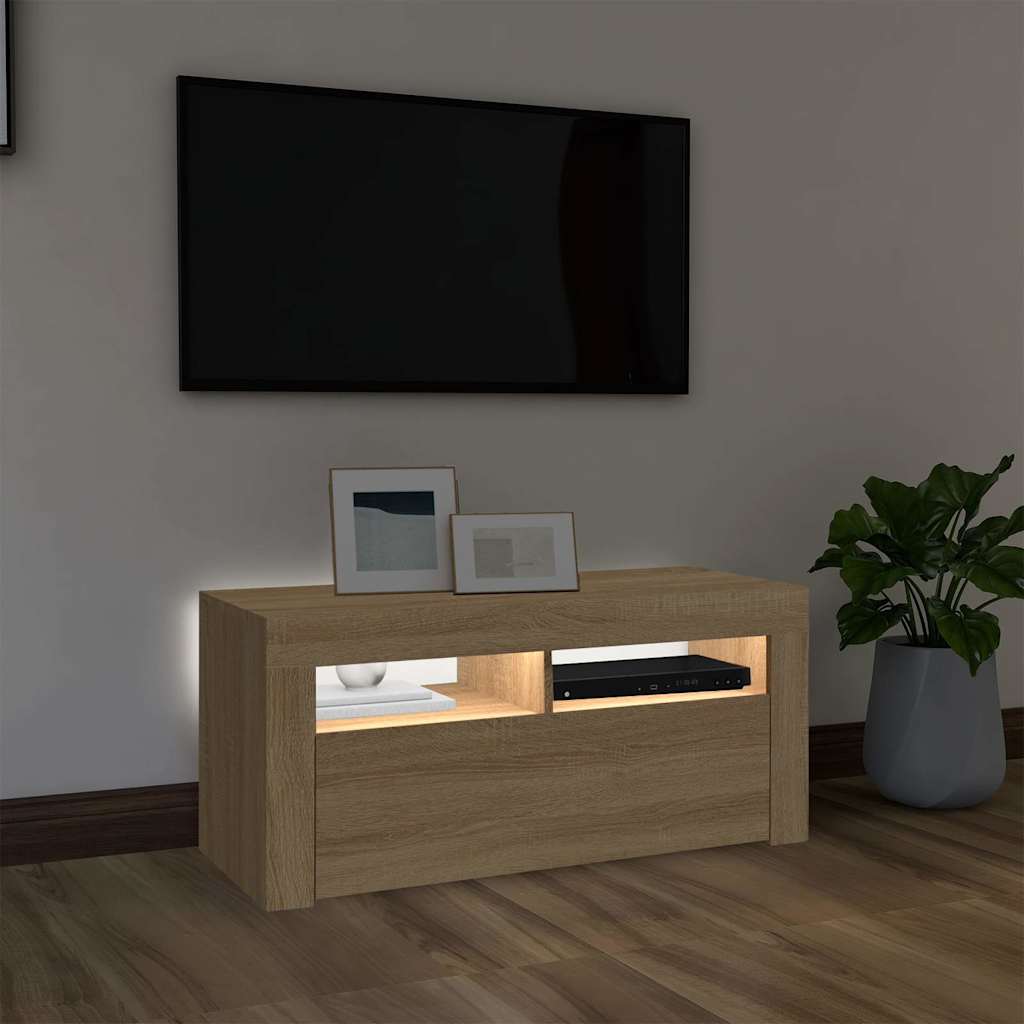 Meuble TV avec lumières LED chêne sonoma 90x35x40 cm - XIOS