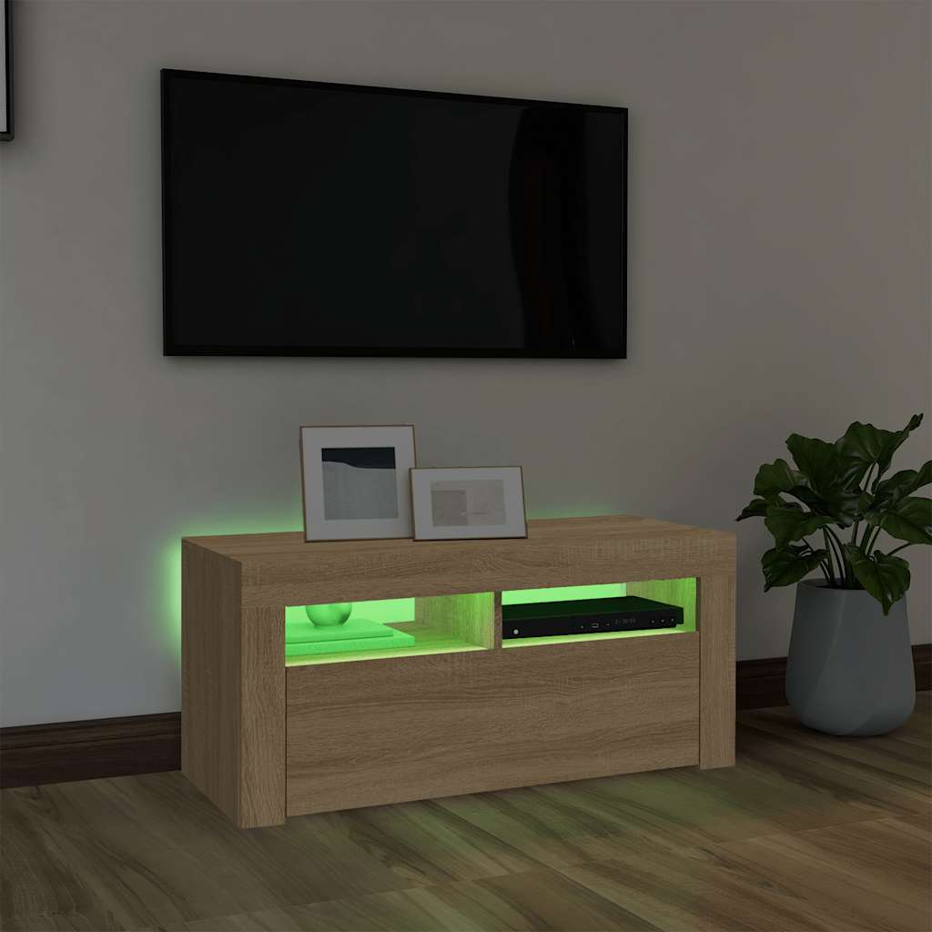 Meuble TV avec lumières LED chêne sonoma 90x35x40 cm - XIOS