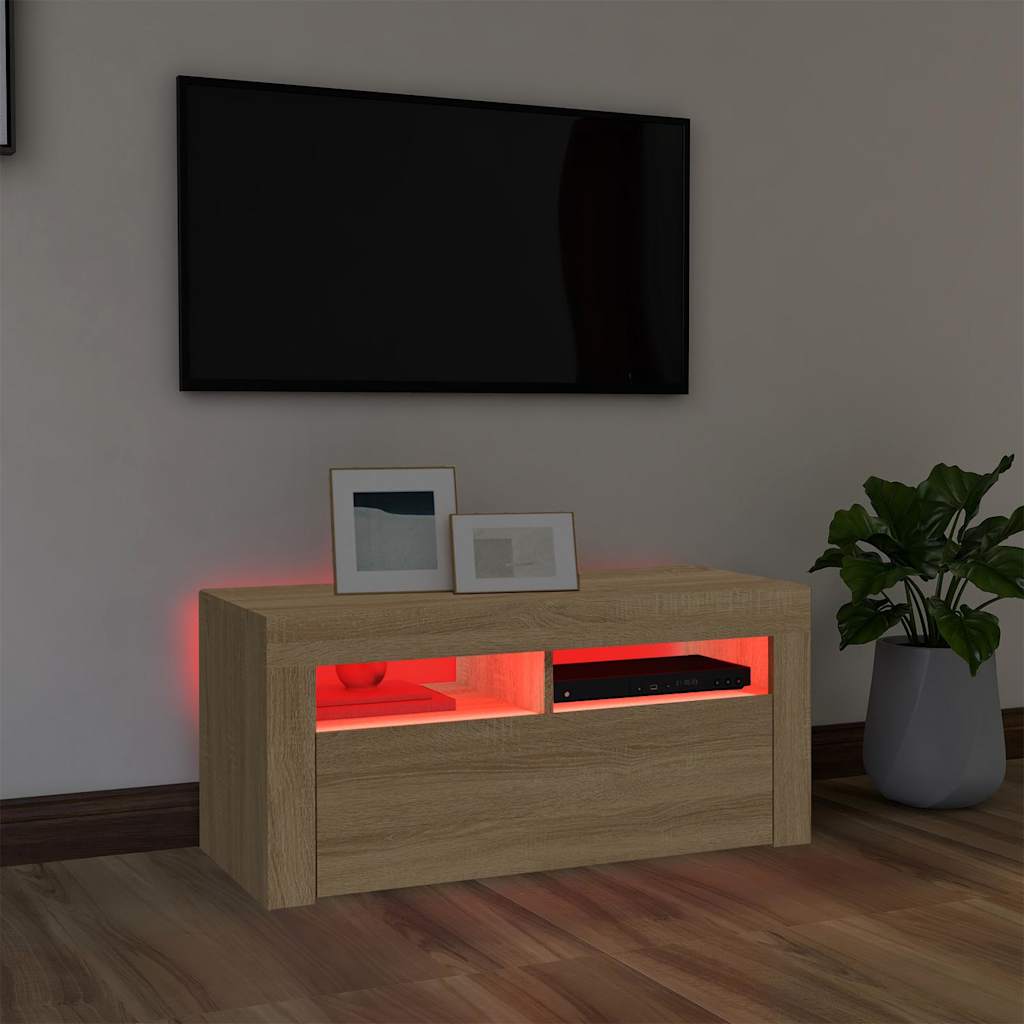 Meuble TV avec lumières LED chêne sonoma 90x35x40 cm - XIOS