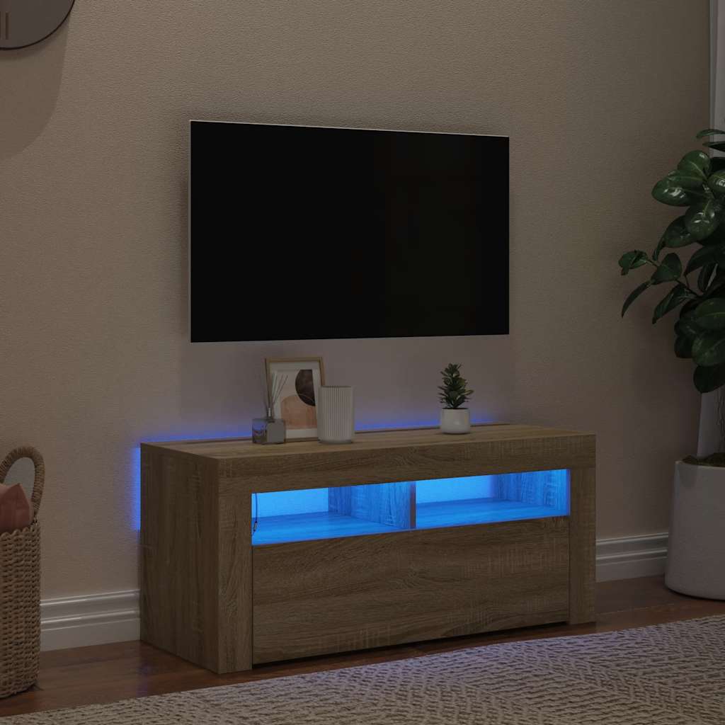 Meuble TV avec lumières LED chêne sonoma 90x35x40 cm - XIOS