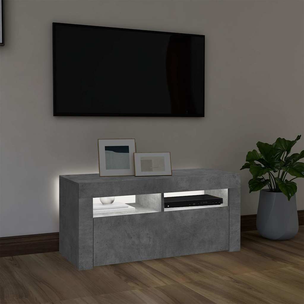 Meuble TV avec lumières LED gris béton 90x35x40 cm - XIOS