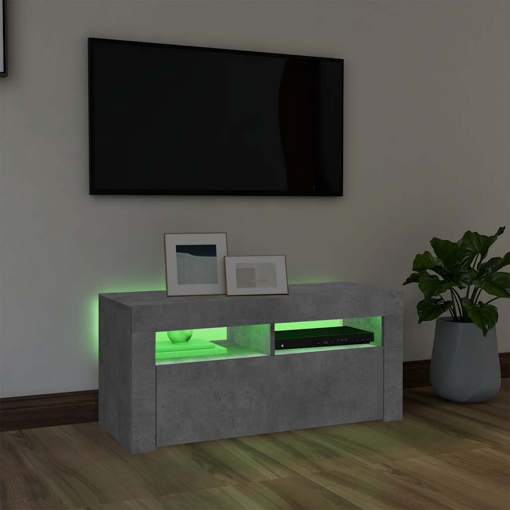 Meuble TV avec lumières LED gris béton 90x35x40 cm - XIOS