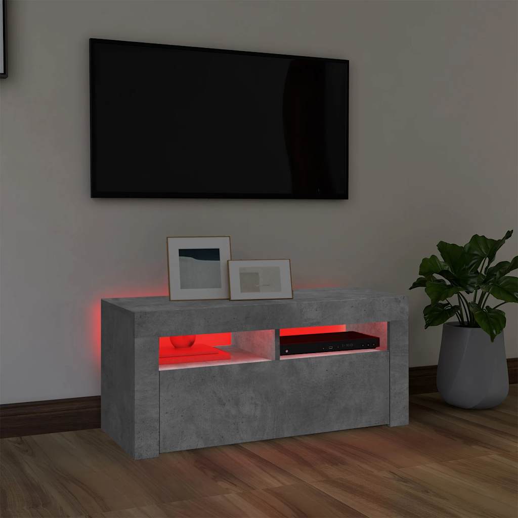 Meuble TV avec lumières LED gris béton 90x35x40 cm - XIOS