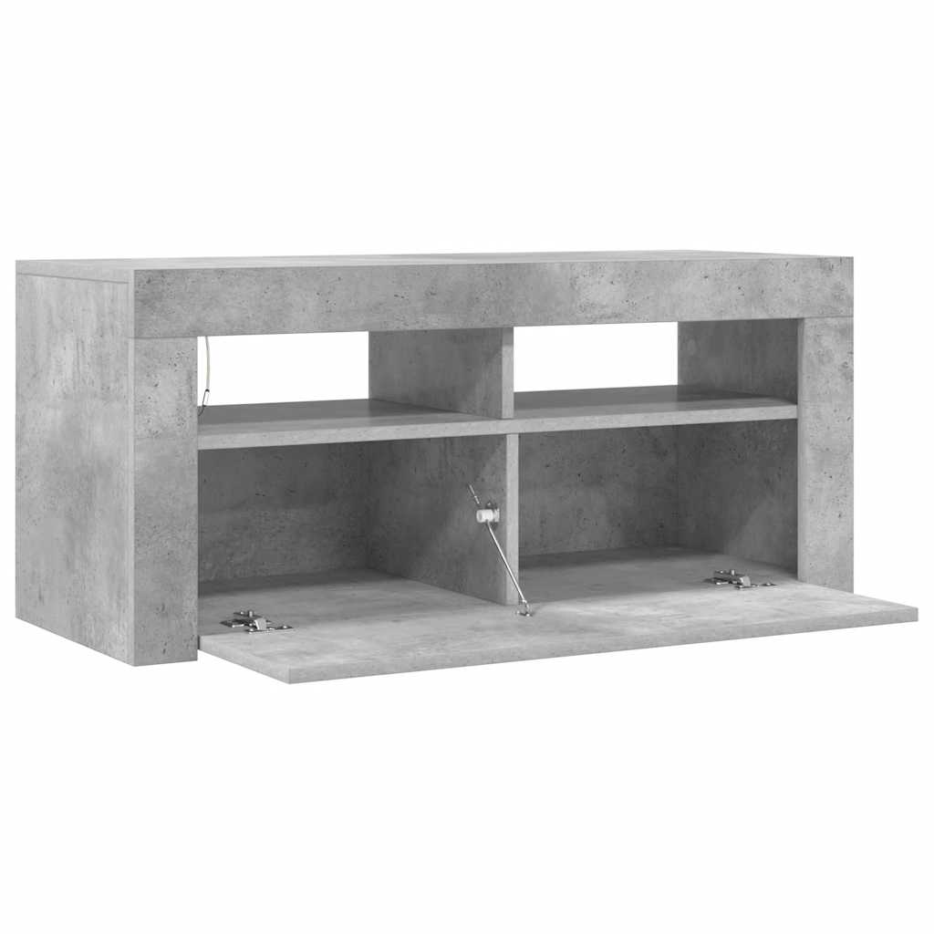 Meuble TV avec lumières LED gris béton 90x35x40 cm - XIOS