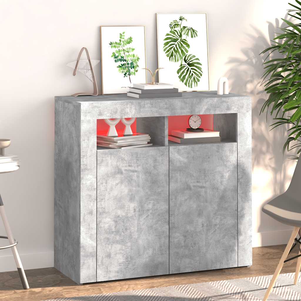 Buffet avec lumières LED gris béton 80x35x75 cm - XIOS