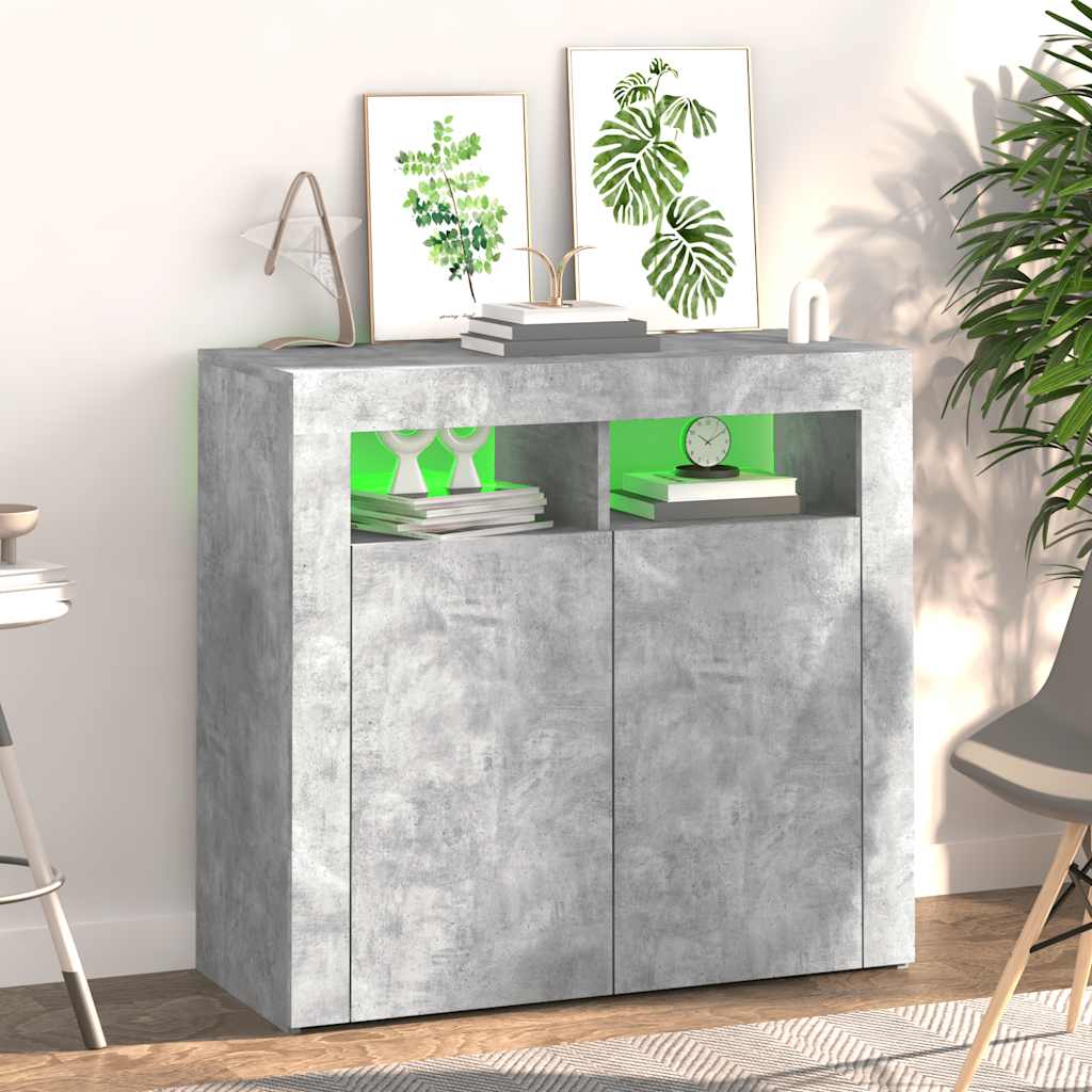 Buffet avec lumières LED gris béton 80x35x75 cm - XIOS