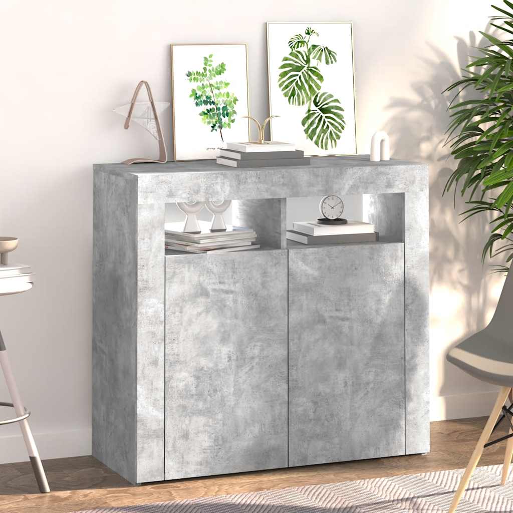 Buffet avec lumières LED gris béton 80x35x75 cm - XIOS