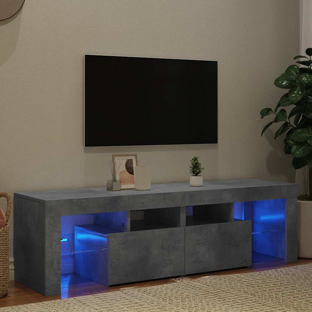 Meuble TV avec lumières LED Gris béton 140x36,5x40 cm - XIOS