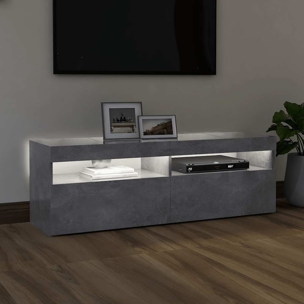 Meuble TV avec lumières LED gris béton 120x35x40 cm - XIOS