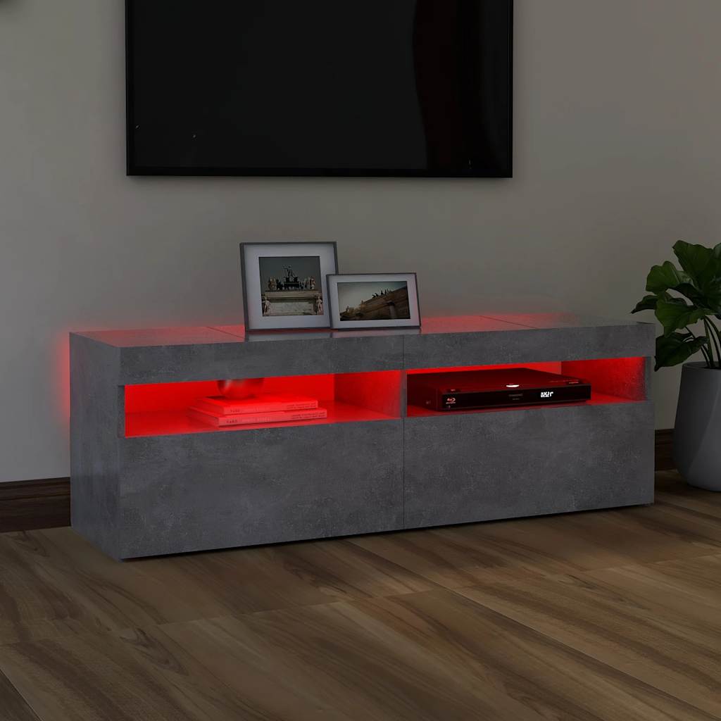 Meuble TV avec lumières LED gris béton 120x35x40 cm - XIOS