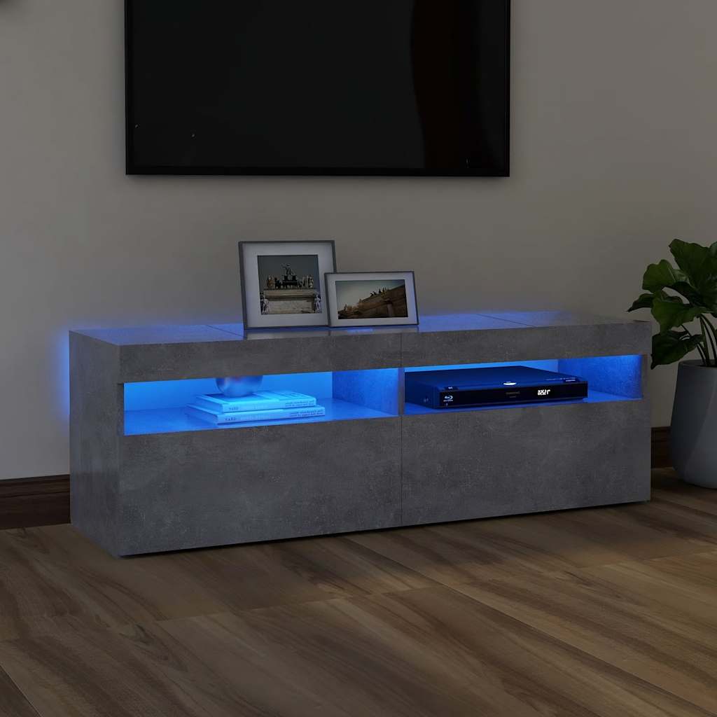 Meuble TV avec lumières LED gris béton 120x35x40 cm - XIOS