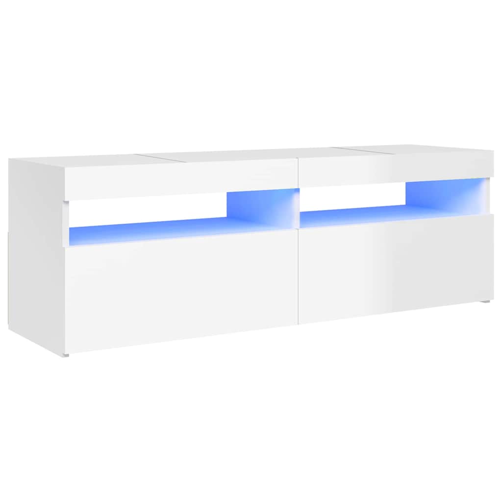 Meuble TV avec lumières LED blanc brillant 120x35x40 cm - XIOS