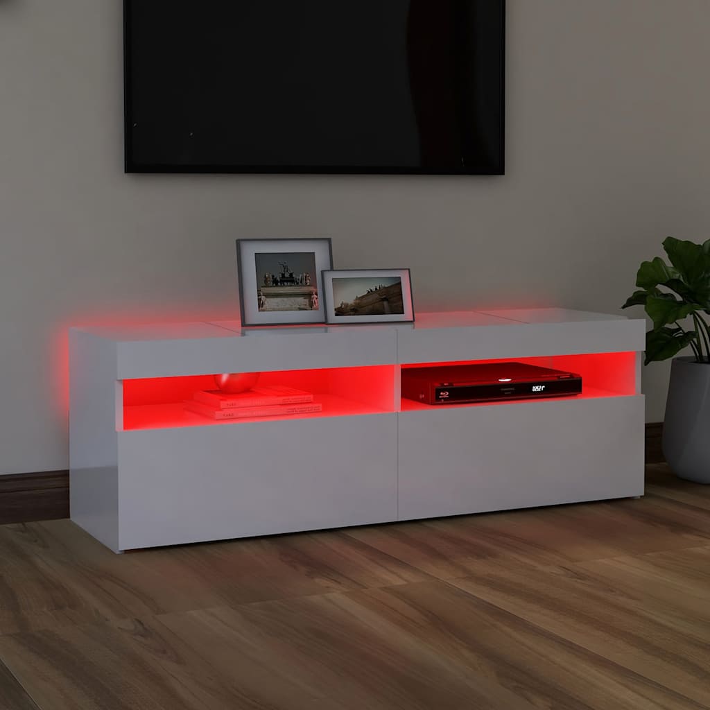 Meuble TV avec lumières LED blanc brillant 120x35x40 cm - XIOS