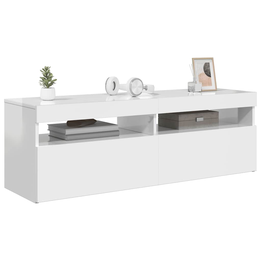 Meuble TV avec lumières LED blanc brillant 120x35x40 cm - XIOS