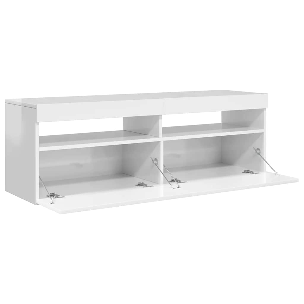 Meuble TV avec lumières LED blanc brillant 120x35x40 cm - XIOS
