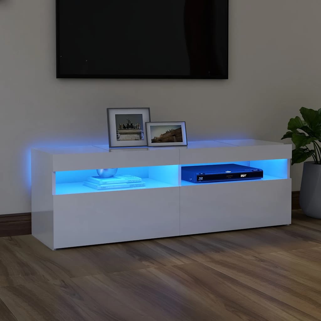 Meuble TV avec lumières LED blanc brillant 120x35x40 cm - XIOS