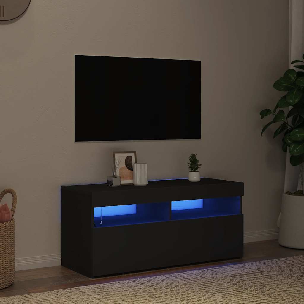 Meuble TV avec lumières LED noir 90x35x40 cm - XIOS