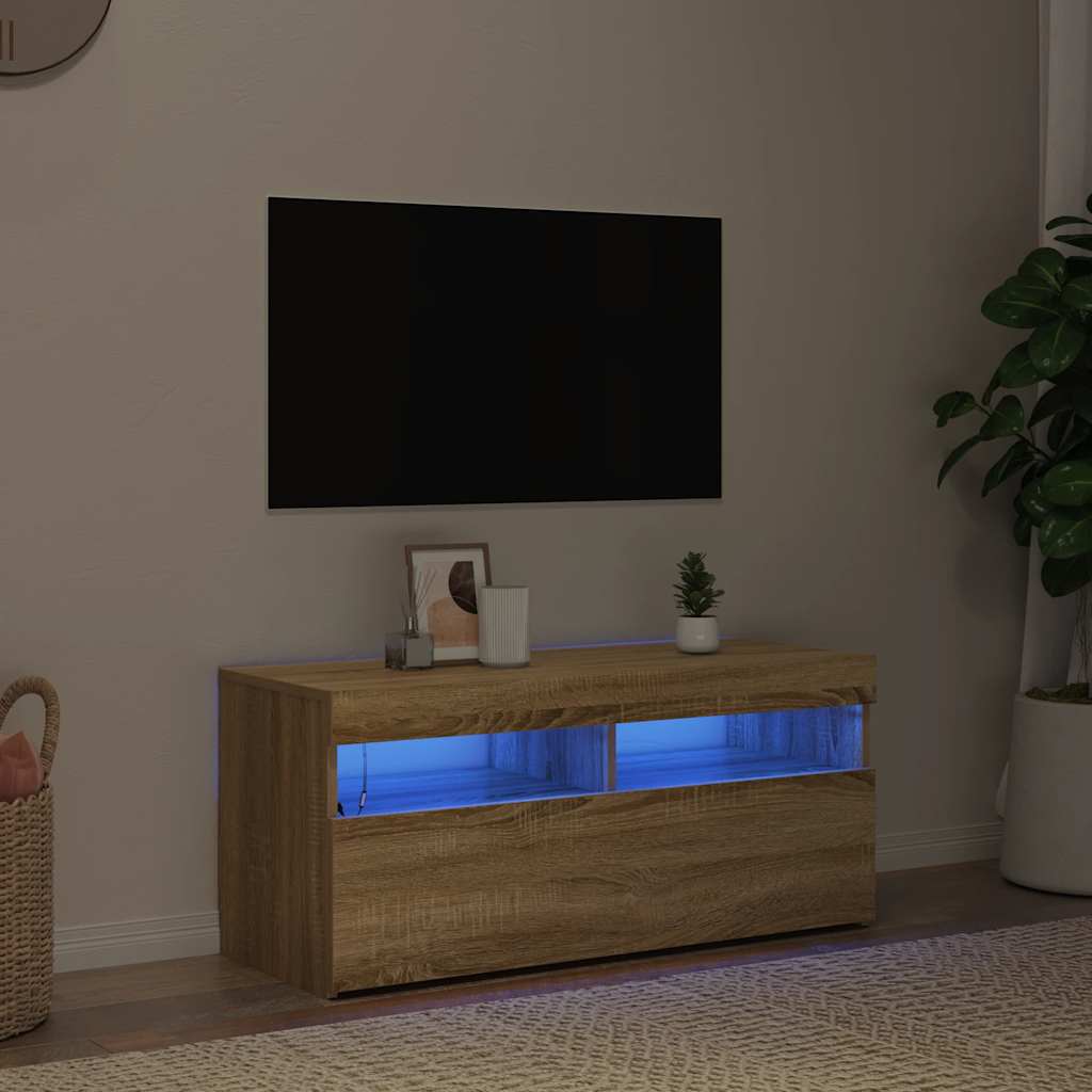 Meuble TV avec lumières LED chêne sonoma 90x35x40 cm - XIOS