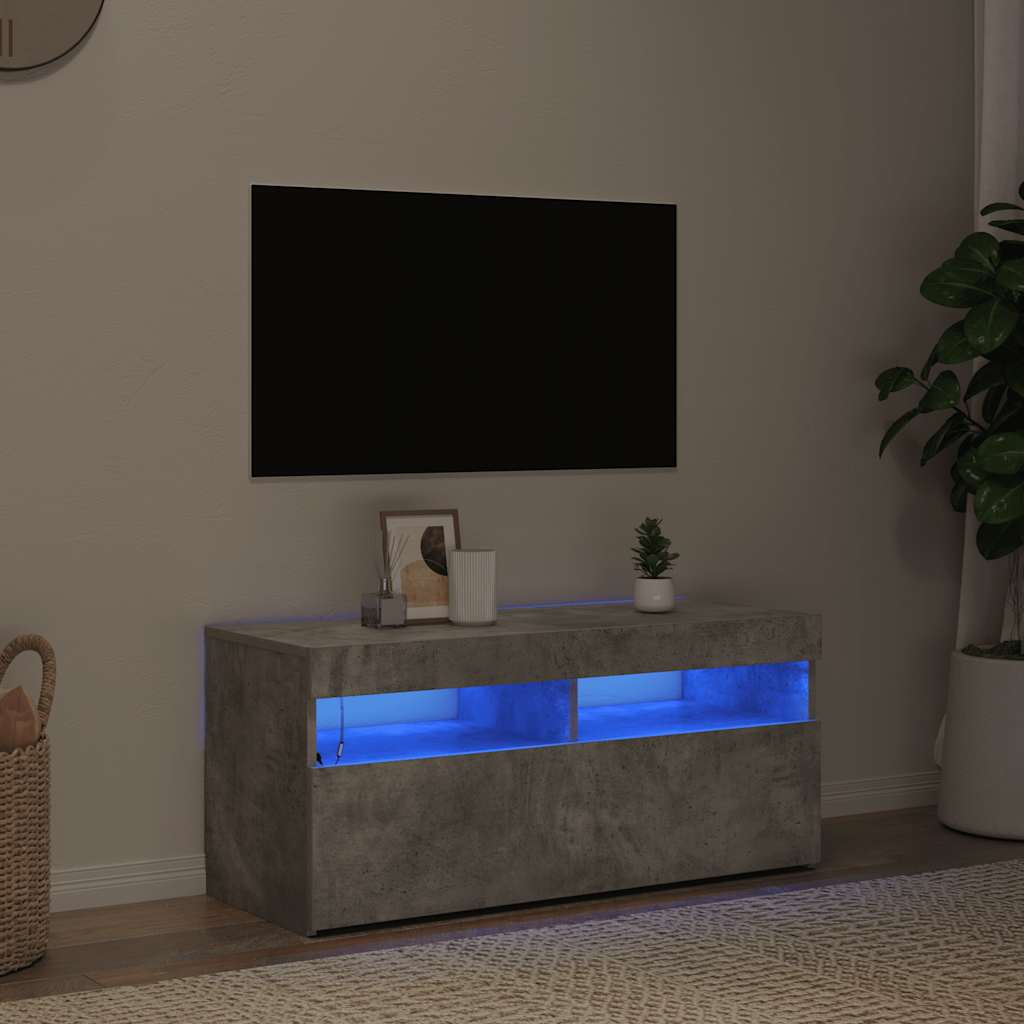 Meuble TV avec lumières LED gris béton 90x35x40 cm - XIOS