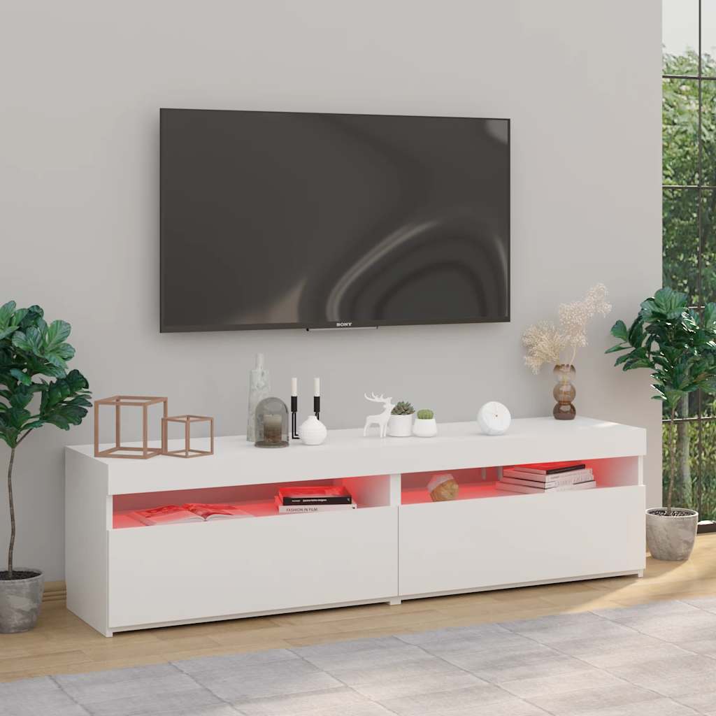 Meubles TV 2 pcs avec lumières LED Blanc 75x35x40 cm - XIOS