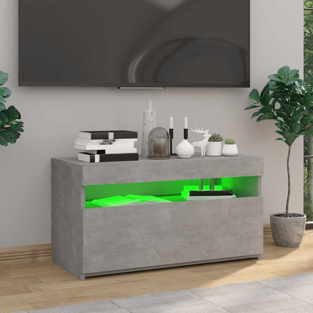 Meuble TV avec lumières LED Gris béton 75x35x40 cm - XIOS