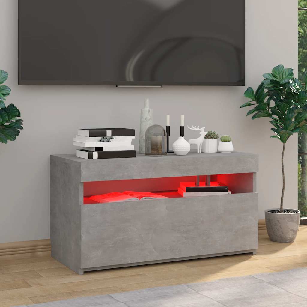 Meuble TV avec lumières LED Gris béton 75x35x40 cm - XIOS