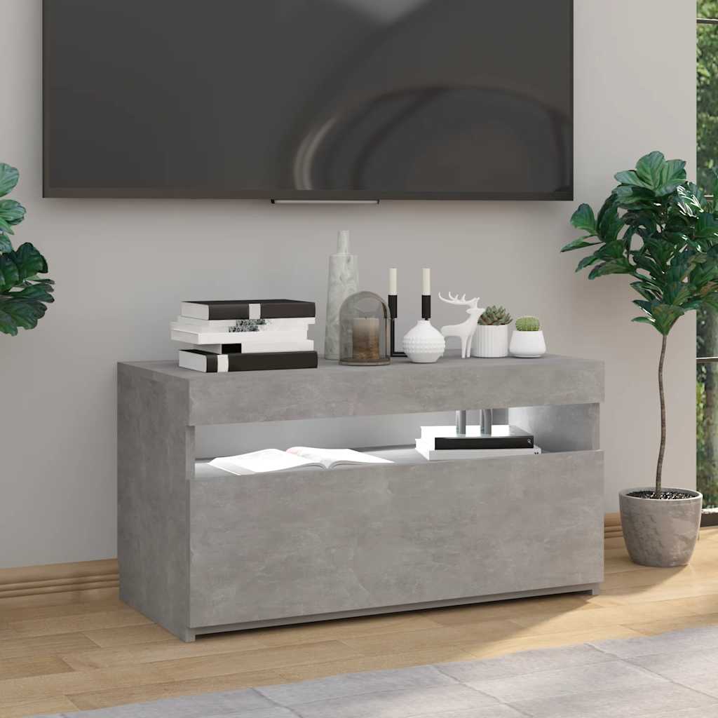 Meuble TV avec lumières LED Gris béton 75x35x40 cm - XIOS