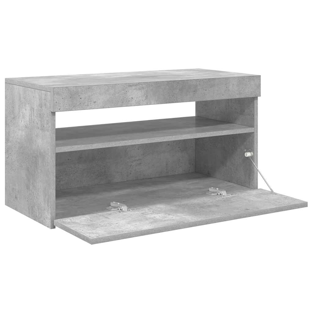 Meuble TV avec lumières LED Gris béton 75x35x40 cm - XIOS