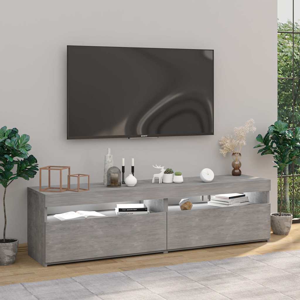 Meubles TV 2 pcs avec lumières LED Gris béton 75x35x40 cm - XIOS