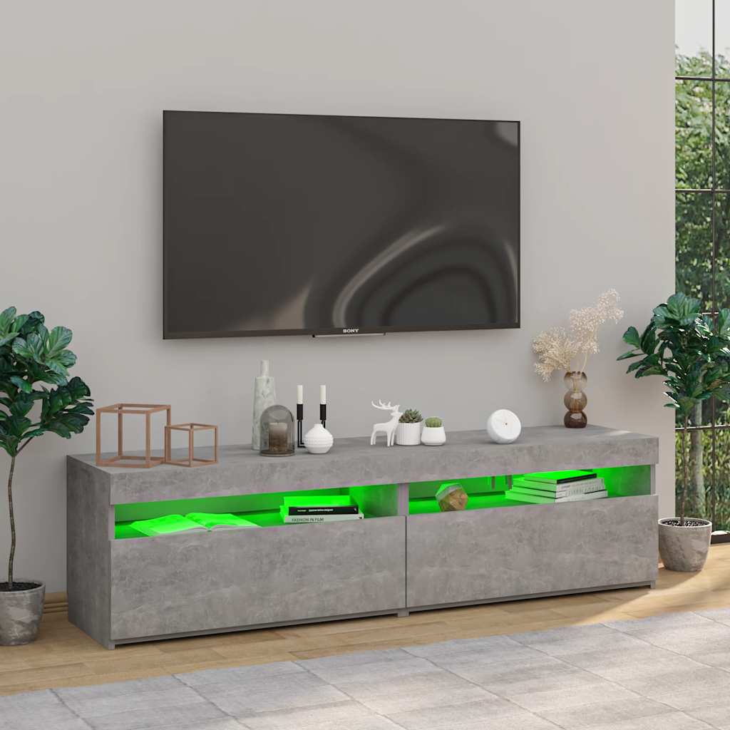Meubles TV 2 pcs avec lumières LED Gris béton 75x35x40 cm - XIOS