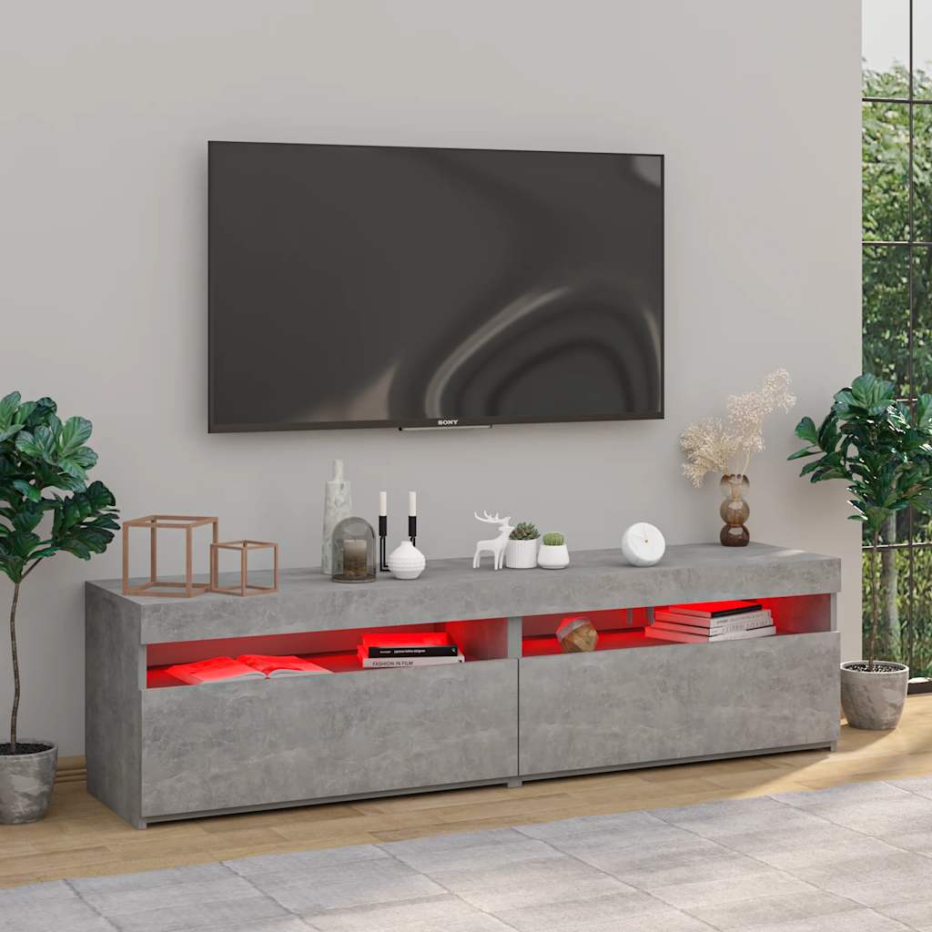 Meubles TV 2 pcs avec lumières LED Gris béton 75x35x40 cm - XIOS