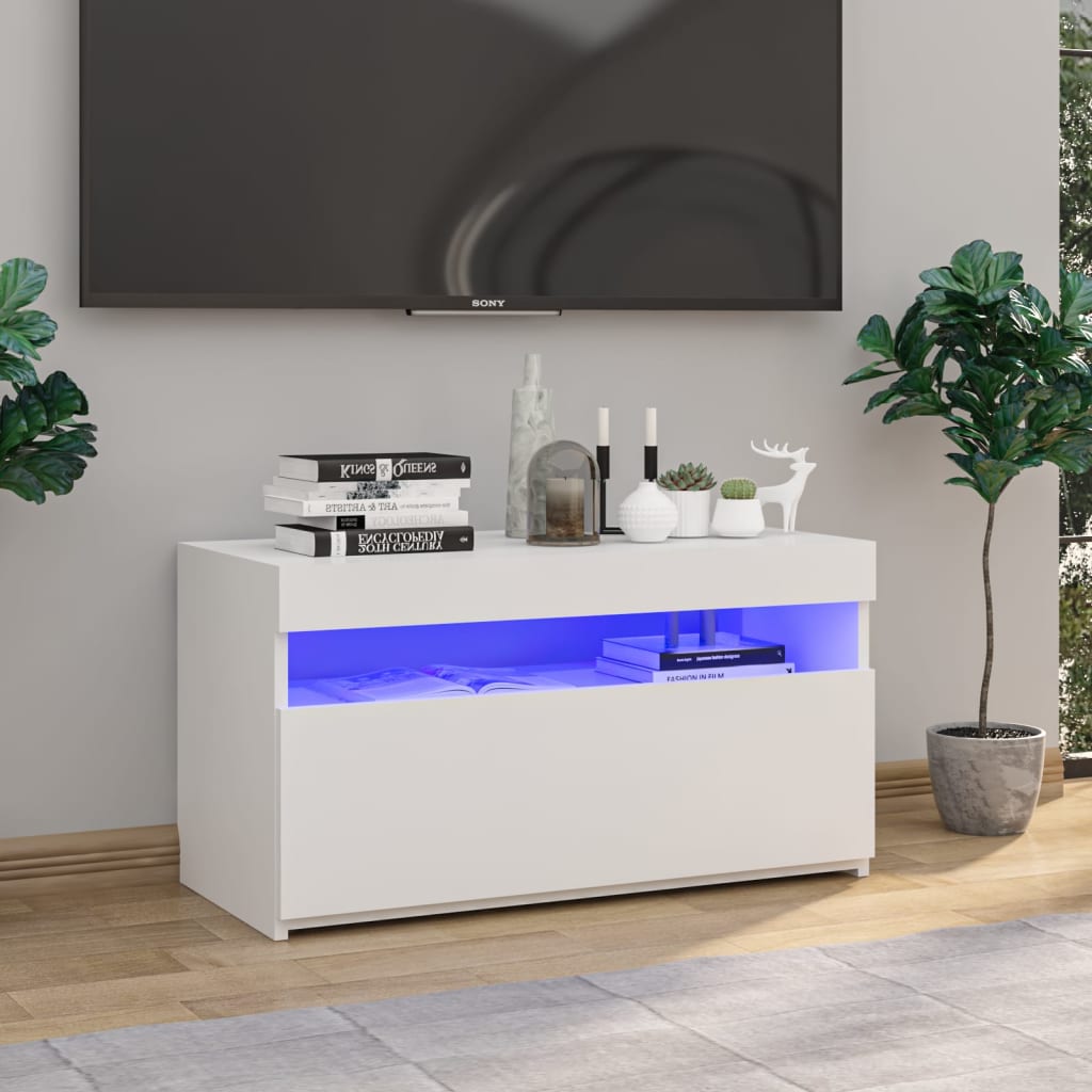 Meuble TV avec lumières LED Blanc brillant 75x35x40 cm - XIOS