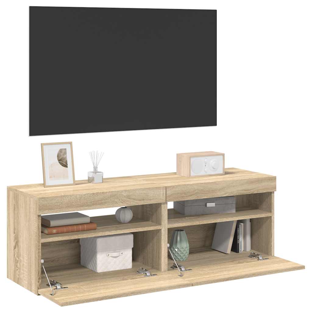 Meubles TV avec lumières LED 2 pcs Chêne sonoma 60x35x40 cm - XIOS