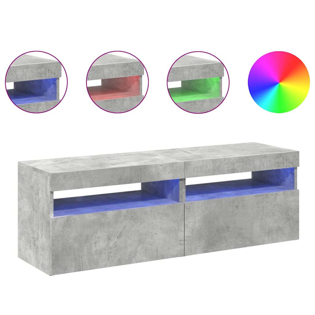 Meubles TV avec lumières LED 2 pcs gris béton 60x35x40 cm - XIOS