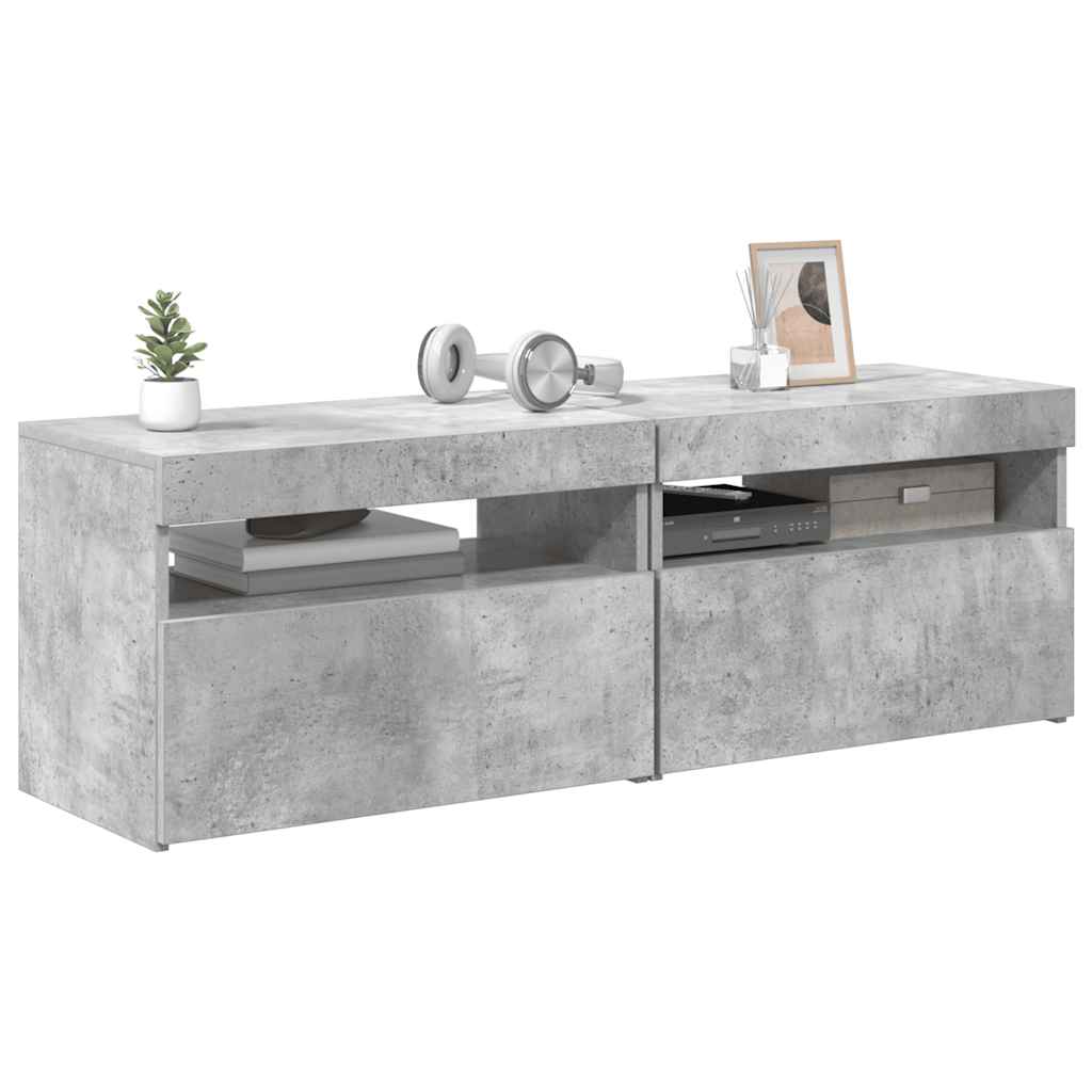 Meubles TV avec lumières LED 2 pcs gris béton 60x35x40 cm - XIOS