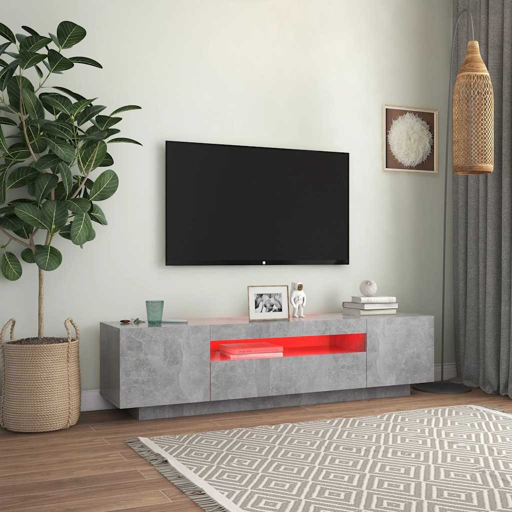 Meuble TV avec lumières LED gris béton 160x35x40 cm - XIOS