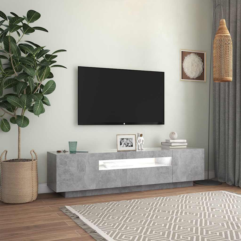 Meuble TV avec lumières LED gris béton 160x35x40 cm - XIOS